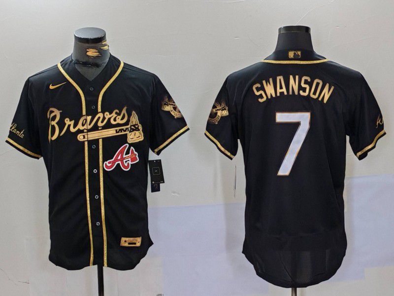 Men Atlanta Braves #7 Swanson Black Elite 2024 Nike MLB Jersey style 9023->atlanta braves->MLB Jersey
